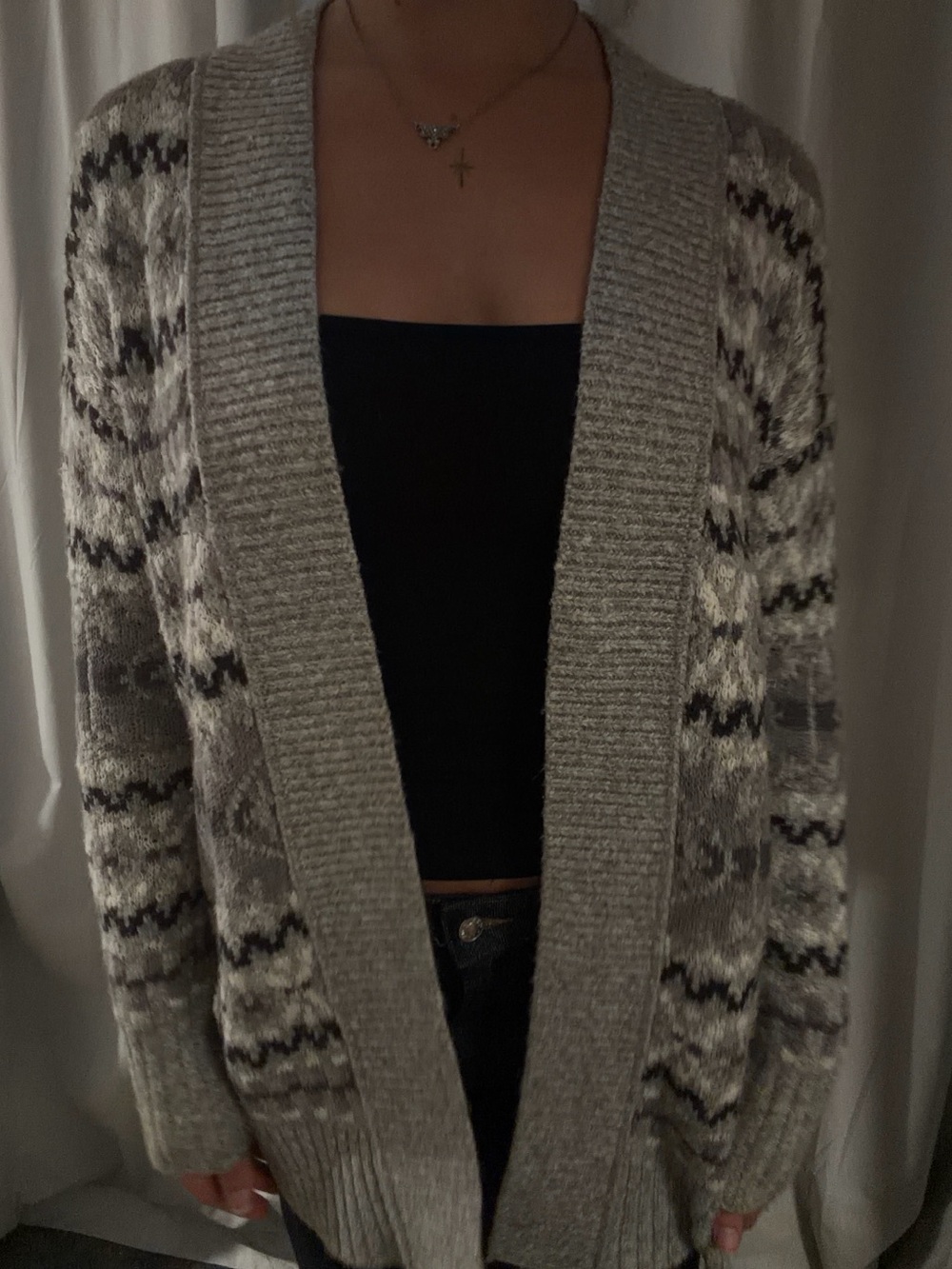 gray and black cozy knit cardigan